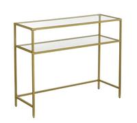 Helloshop26 Table Console Table d’entrée 100 x 35 x 80 cm Bout de canapé Dessus de Table en Verre trempé Cadre métallique 2 Niveaux Pieds réglables pour Salon entrée Couloir doré 12_0007517