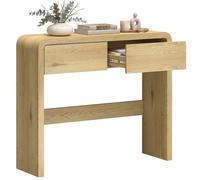 HOMCOM Table Console avec 2 Tiroirs Console 100 x 30 x 85 cm Bois Naturel | Console Meuble, Coins Arrondis, Plateau Épais, Bout de Canapé Étroit, Style Rustique, Table d'Entrée, Salon, Couloir