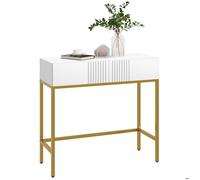 Console style Art déco - 2 tiroirs - piètement acier doré - blanc Blanc