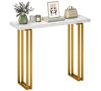 Table console - HOMCOM - avec plateau imitation marbre, structure en acier - style moderne et fin - 100 x 30 x 78,5 cm - blanc et or