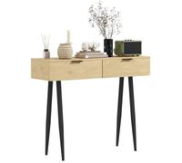 Console style nordique 2 tiroirs - piètement effilé poignées métal noir effet bois clair