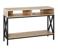 HOMCOM Table console d'entrée industrielle multi-rangements 120 x 23,5 x 75 cm Bois chêne