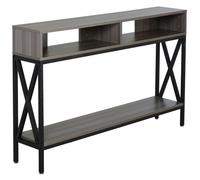 HomCom Table console d'entrée industrielle multi-rangements 120 x 23,5 x 75 cm Bois gris