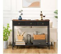Table Console - HOOBRO - 100 cm - 3 Tiroirs en Tissu - Bois - Style Industriel