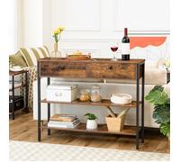 Table console - HOOBRO - Extensible - Marron Rustique - 2 Tiroirs - Style Industriel