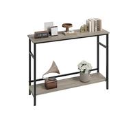 Table Console industrielle 2 niveaux avec étagère réglable Gris