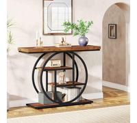 Table console industrielle avec 4 étagères de rangement, table d'entrée étroite en bois pour salon, couloir, foyer