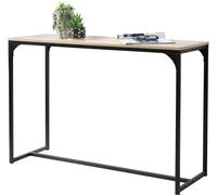 Table console industrielle de la collection RANONG - structure en métal noir et plateau en couleur chêne clair.