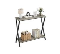 Table console industrielle étroite 2 niveaux en MDF et métal Gris 105x30x81cm