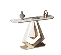 Table Console Italienne Minimaliste en Dalle de Pierre avec Base Métallique Épaissie Table d'Entrée Étroit pour Décoration Intérieure, Solide et Durables(White,120 * 30 * 80cm)