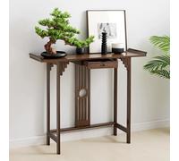 Table console japonaise avec rangement, table d'entrée en bambou avec tiroir, table de canapé vintage étroite pour couloir, foyer
