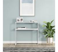 [en.casa] Table Console pour Entrée Salon Couloir Cuisine Table d'Appoint Meuble d'Entrée avec Surface de Rangement Métal Verre Trempé 80 x 80 x 30 cm Blanc Transparent