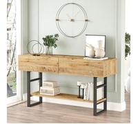 [en.casa] Table Console pour Salon Table d'Appoint avec Espace de Stockage Panneau de Particules Mélaminé Métal 76 x 139 x 43 cm Effet Chêne Rustique Noir