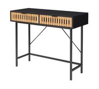 [en.casa] Table Console avec 2 Tiroirs Inférieures Table d'Appoint Style Industriel Polyvalent Design Intemporel Stable pour Entrée Salon Couloir Chambre Métal MDF Bambou 100 x 40 x 75 cm Noir Naturel