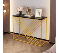 Table console Merax 100×35×77 cm en MDF, noir brillant Table d'appoint avec structure dorée, table de couloir, sideboard, design vintage, entrée