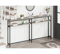 Table console - Meubled'entree - 180 x 23 x 100 cm - 2 étages - Gris - Bois massif