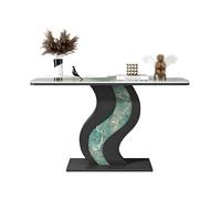Table Console Mince Moderne avec Plateau en Pierre Base Épaissie en S Décoration D'Entrée Élégante pour Hall Derrière Canapé, Vestibule Montage Facile(Green,100 * 30 * 80cm)
