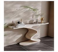 Table console moderne avec dessus en imitation marbre et base géométrique, design étroit et élégant pour salon, couloir ou entrée
