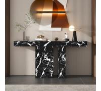 Table console moderne avec plateau en pierre frittée et double piètement | Structure entièrement en pierre frittée, idéale pour la décoration d'entrée et de couloir(Napoleon Black,140cm/55.1in)