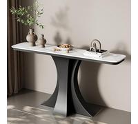 Table console moderne en faux marbre avec base géométrique, table élégante pour entrée, salon, couloir, foyer