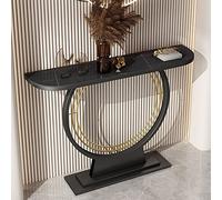 Table console moderne en fer demi-lune pour couloir avec dessus en pierre contemporaine en dalle de roche, table de canapé, table contre le mur, long porche, armoire, en noir, 78,7 cm