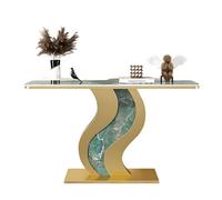 Table Console Moderne et Étroite avec Plateau en Pierre de Luxe Légère, Piètement Métallique en S Finition Peinture Haute Température Déco Entrée, Chambre Salon(Green,120 * 30 * 80cm)