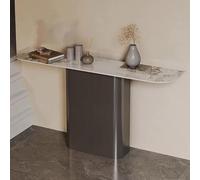Table console moderne incurvée - Table d'entrée étroite en marbre noir avec pieds ronds en métal - Table de canapé élégante pour couloir (120 x 35 cm) - Décoration unique pour la maison