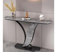 Table console moderne, table d'entrée de luxe imitation marbre avec base en métal, design demi-lune étroit pour couloir et salon
