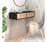Table Console Noir 80x30x75 cm Bois Massif Pin /Rotin Naturel Entrée vidaXL