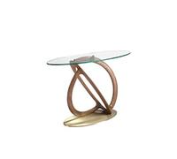 Table console ovale en verre trempé et noyer