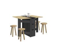 IDMARKET Table console pliable EDI 2-4 personnes, 3 tiroirs noirs, plateau façon hêtre 103 x 76 cm
