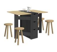 IDMARKET Table console pliable EDI 2-4 personnes, 3 tiroirs noirs, plateau façon hêtre 103 x 76 cm