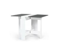 IDMarket Table console pliante EDI 2-4 personnes Bois blanc Plateau gris 103 x 76 cm