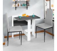 Table Console Pliable Edi 2-4 Personnes Bois Blanc Plateau Gris Gris