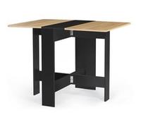 IDMarket - Table Console Pliable EDI 2-4 Personnes Bois Noir Plateau façon hêtre 103 x 76 cm