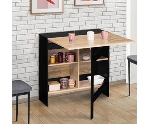 Table Console Pliable Edi 2-6 Personnes Avec Double Rangement Central Bois Noir Plateau Façon Hêtre