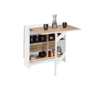 Table Console Pliable Edi 2-6 Personnes Avec Double Rangement Central Bois Blanc Plateau Façon Hêtre Blanc
