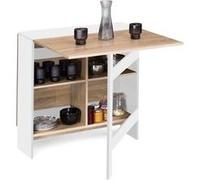 IDMarket – Table console pliante EDI 2-6 pers. avec rangements, plateau façon hêtre 150x80 cm blanc