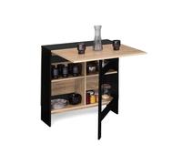IDMarket - Table Console Pliable EDI 2-6 Personnes avec rangements Bois Noir Plateau façon hêtre 150 x 80 cm