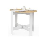 IDMarket - Table Console Pliable Ronde EDI 2-4 Personnes 103 x 76 cm | Avec plateau façon hêtre et bois blanc