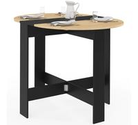 IDMarket - Table Console Pliable Ronde EDI 2-4 Personnes Bois Noir Plateau façon hêtre 103 x 76 cm