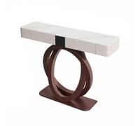 Table console pour entrée avec 2 tiroirs - Table d'appoint étroite et longue derrière le canapé avec double base circulaire en métal pour le salon