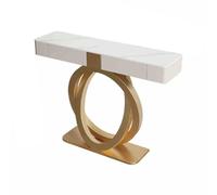 Table console pour entrée avec 2 tiroirs - Table d'appoint étroite et longue derrière le canapé avec double base circulaire en métal pour le salon