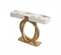 Table console pour entrée avec 2 tiroirs - Table d'appoint étroite et longue derrière le canapé avec double base circulaire en métal pour le salon