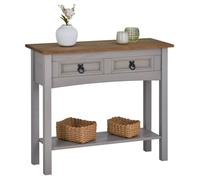 IDIMEX Console Ramon Meuble avec 2 Tiroirs et 1 Étagère, Table Console d'Entrée en Pin Massif, Poignée en Métal, en pin Massif Gris et Brun
