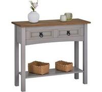 Table console RAMON table d'appoint rectangulaire en pin massif gris et brun avec 2 tiroirs, meuble d'entrée style mexicain en bois Gris/Naturel G