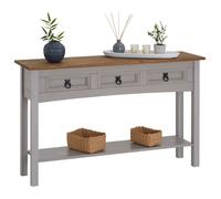 IDIMEX Console Ramon Meuble avec 3 Tiroirs et 1 Étagère, Table Console d'Entrée en Pin Massif, Poignée en Métal, en pin Massif Gris et Brun