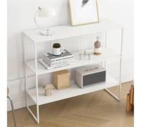 Table console rectangulaire moderne avec 2 étagères élégante et cadre en métal pour salon et chambre à coucher (blanc, 70 cm)