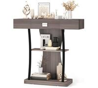 Table Console -RELAX4LIFE- Console Meuble d'Entrée - 3 Niveaux - Dispositif Anti-Basculement - Support en Métal - Charge 60KG -Gris