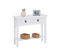 Table console RURAL table d'appoint en pin massif blanc avec 2 tiroirs et 1 étagère, meuble d'entrée style rustique en bois